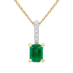 SPECIAL! 1.28ct G SI 14K Yellow Gold Diamond & Emerald Gemstone Pendant Necklace 18" Chain