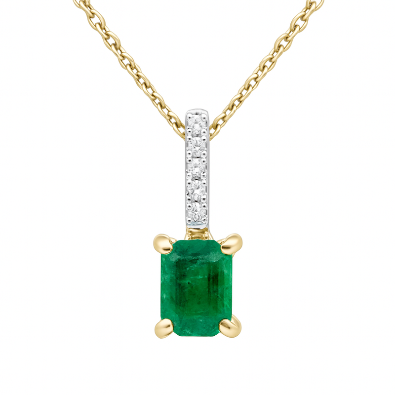 SPECIAL! 1.28ct G SI 14K Yellow Gold Diamond & Emerald Gemstone Pendant Necklace 18" Chain