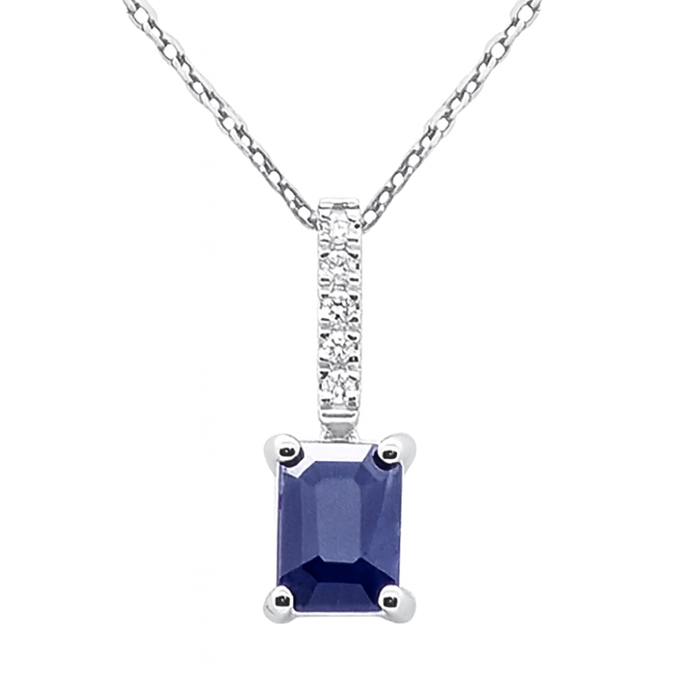 SPECIAL! .98ct G SI 14K White Gold Diamond & Blue Sapphire Gemstone Pendant Necklace 18" Chain