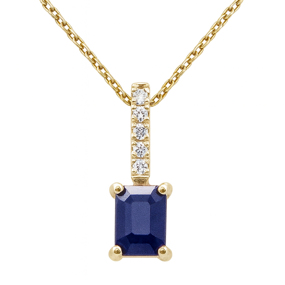 SPECIAL! 1.24ct G SI 14K Yellow Gold Diamond & Blue Sapphire Gemstone Pendant Necklace 18" Chain