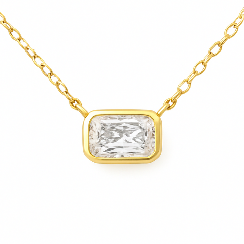 SPECIAL!.32ct G SI 14K Yellow Gold Bezel Set Radiant Cut Diamond Solitaire Pendant Necklace 18" Long