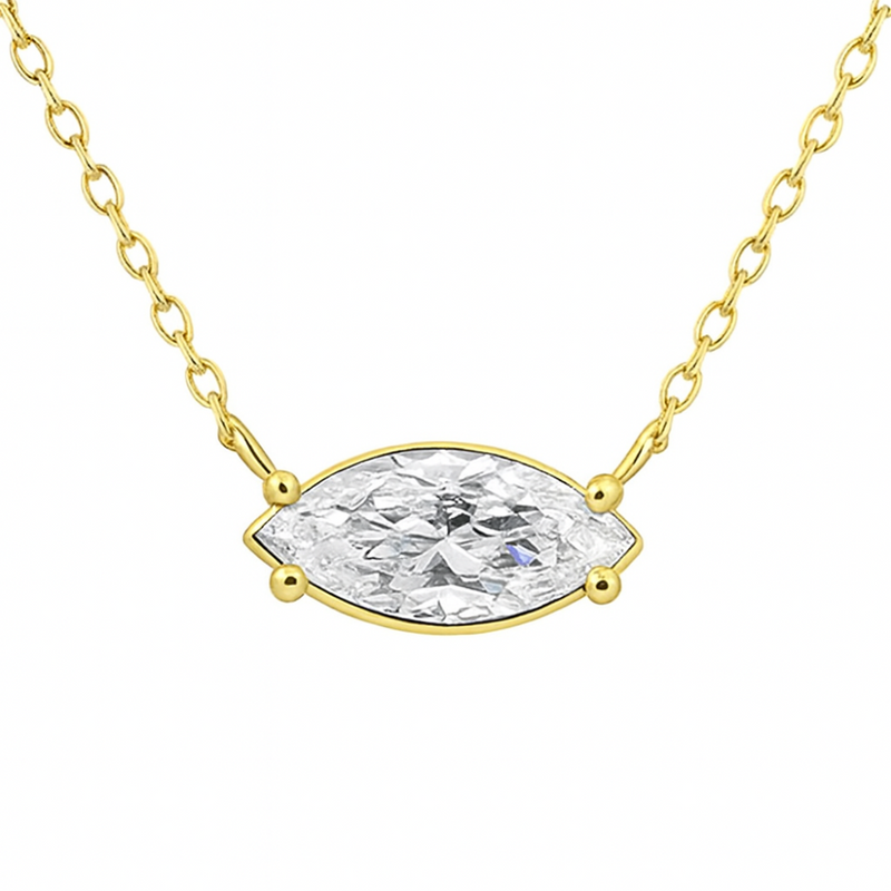 SPECIAL!.60ct G SI 14K Yellow Gold Marquise Cut Diamond Solitaire Pendant Necklace 18" Long