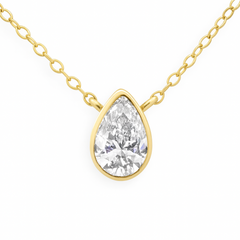SPECIAL!.42ct G SI 14K Yellow Gold Bezel Set Pear Cut Diamond Solitaire Pendant Necklace 18" Long