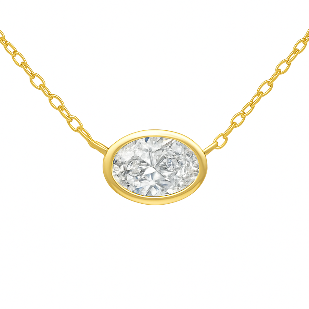 SPECIAL!.41ct G SI 14K Yellow Gold Bezel Oval Cut Diamond Solitaire Pendant Necklace 18" Long