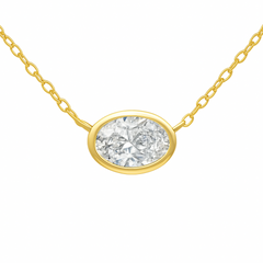 SPECIAL!.41ct G SI 14K Yellow Gold Bezel Oval Cut Diamond Solitaire Pendant Necklace 18" Long