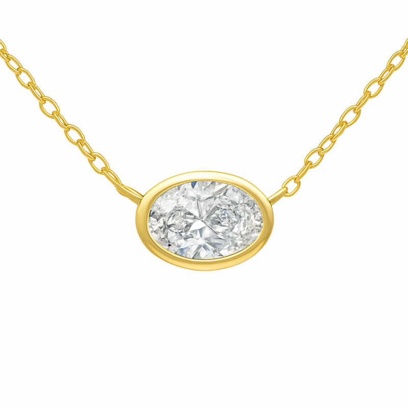 SPECIAL!.41ct G SI 14K Yellow Gold Bezel Oval Cut Diamond Solitaire Pendant Necklace 18" Long