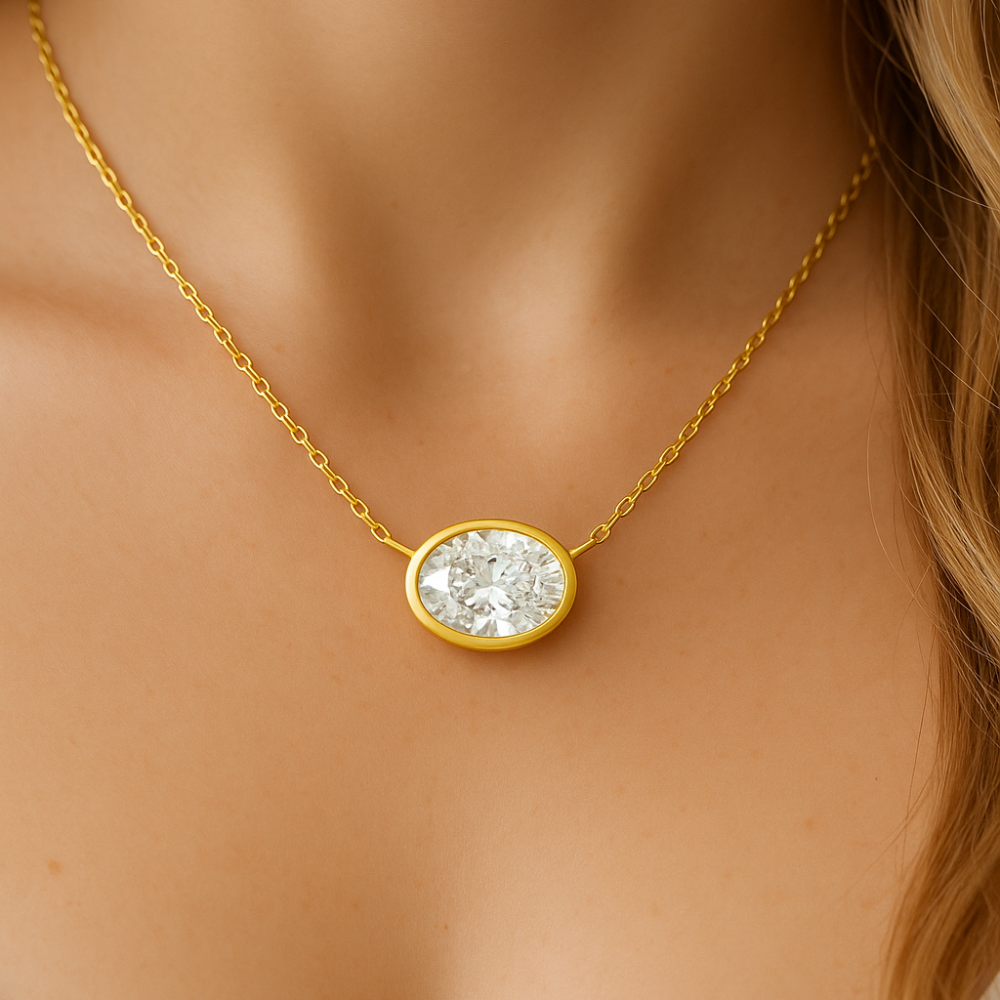 SPECIAL!.41ct G SI 14K Yellow Gold Bezel Oval Cut Diamond Solitaire Pendant Necklace 18" Long