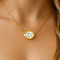 SPECIAL!.41ct G SI 14K Yellow Gold Bezel Oval Cut Diamond Solitaire Pendant Necklace 18" Long