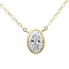 SPECIAL!.40ct G SI 14K Yellow Gold Bezel Set Oval Cut Diamond Solitaire Pendant Necklace 18" Long