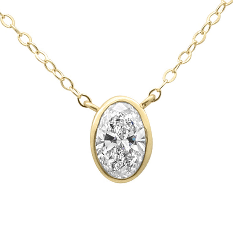 SPECIAL!.40ct G SI 14K Yellow Gold Bezel Set Oval Cut Diamond Solitaire Pendant Necklace 18" Long