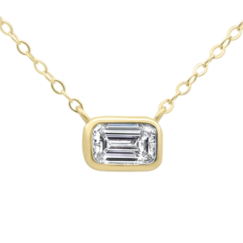 SPECIAL!.30ct G SI 14K Yellow Gold Bezel Set Emerald Cut Diamond Solitaire Pendant Necklace 18" Long