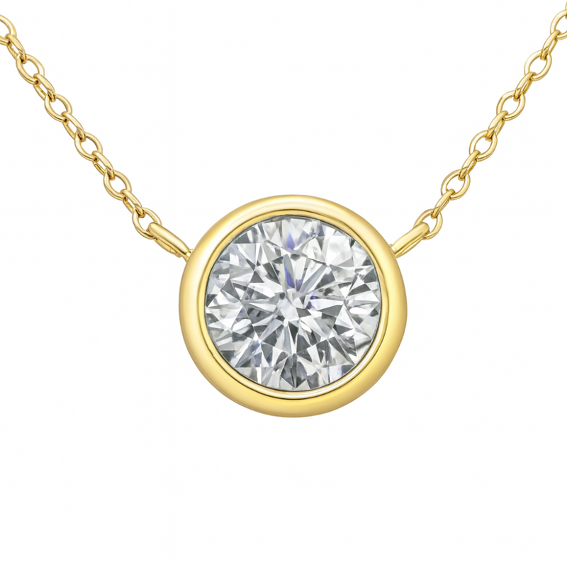 SPECIAL!1.03ct G SI 14K Yellow Gold Bezel Set Round Diamond Pendant Necklace 18" Long