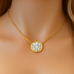 SPECIAL!1.03ct G SI 14K Yellow Gold Bezel Set Round Diamond Pendant Necklace 18" Long