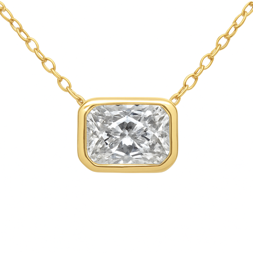 SPECIAL!.71ct G SI 14K Yellow Gold Bezel Set Radiant Cut Diamond Solitaire Pendant Necklace  18" Long