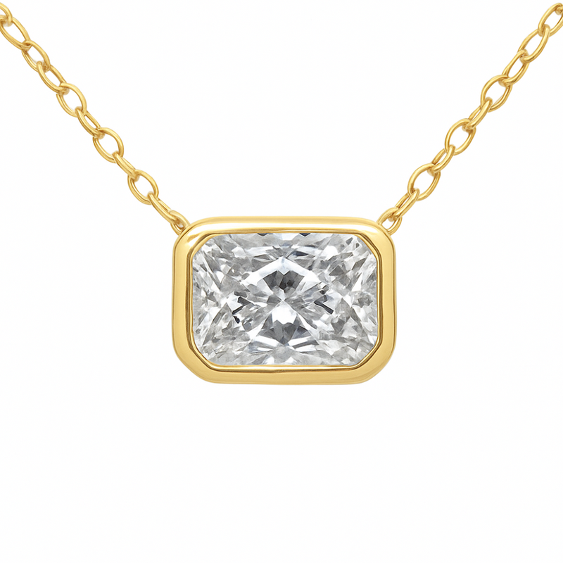 SPECIAL!.71ct G SI 14K Yellow Gold Bezel Set Radiant Cut Diamond Solitaire Pendant Necklace  18" Long