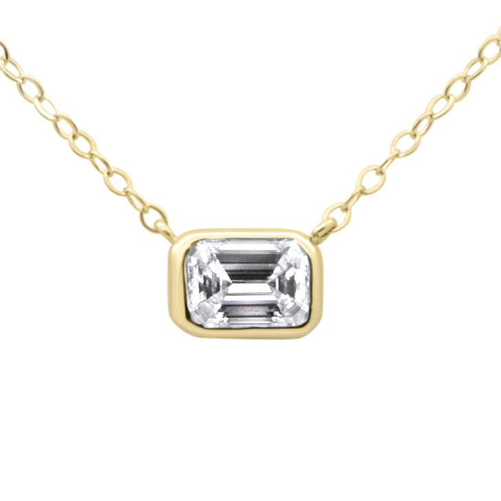 SPECIAL!.32ct G SI 14K Yellow Gold Emerald Cut Diamond Solitaire Pendant Necklace 18" Long