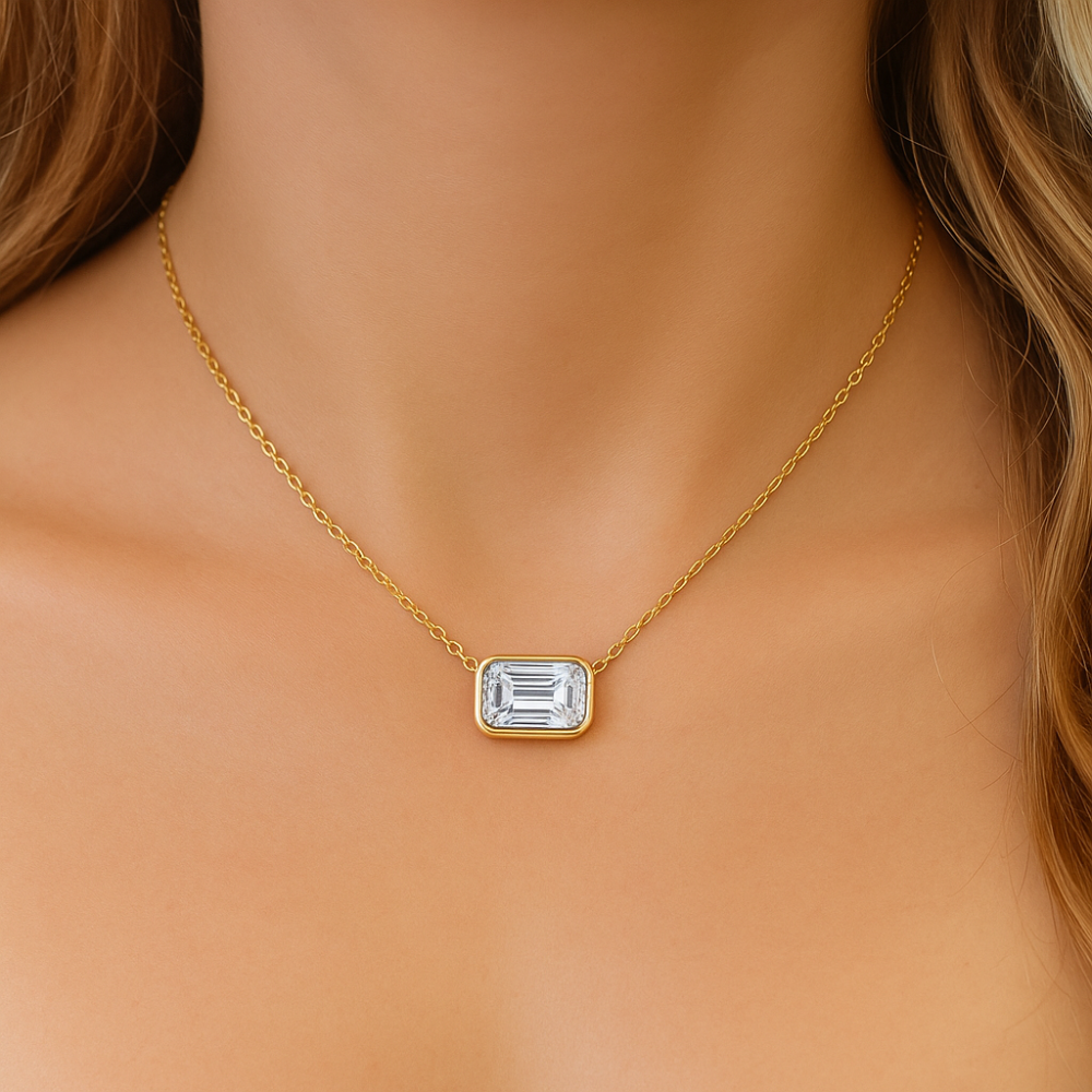 SPECIAL!.71ct G SI 14K Yellow Gold Emerald Cut Diamond Solitaire Pendant Necklace 18" Long