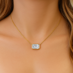 SPECIAL!.71ct G SI 14K Yellow Gold Emerald Cut Diamond Solitaire Pendant Necklace 18" Long