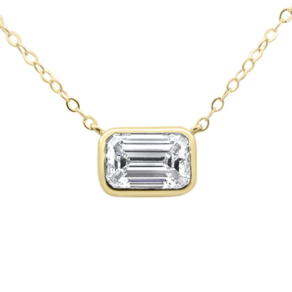 SPECIAL!.71ct G SI 14K Yellow Gold Emerald Cut Diamond Solitaire Pendant Necklace 18" Long
