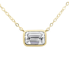 SPECIAL!.71ct G SI 14K Yellow Gold Emerald Cut Diamond Solitaire Pendant Necklace 18" Long