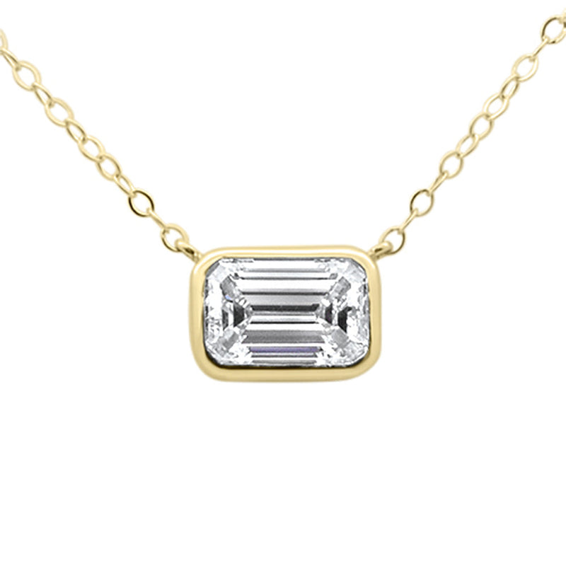 SPECIAL!.71ct G SI 14K Yellow Gold Emerald Cut Diamond Solitaire Pendant Necklace 18" Long