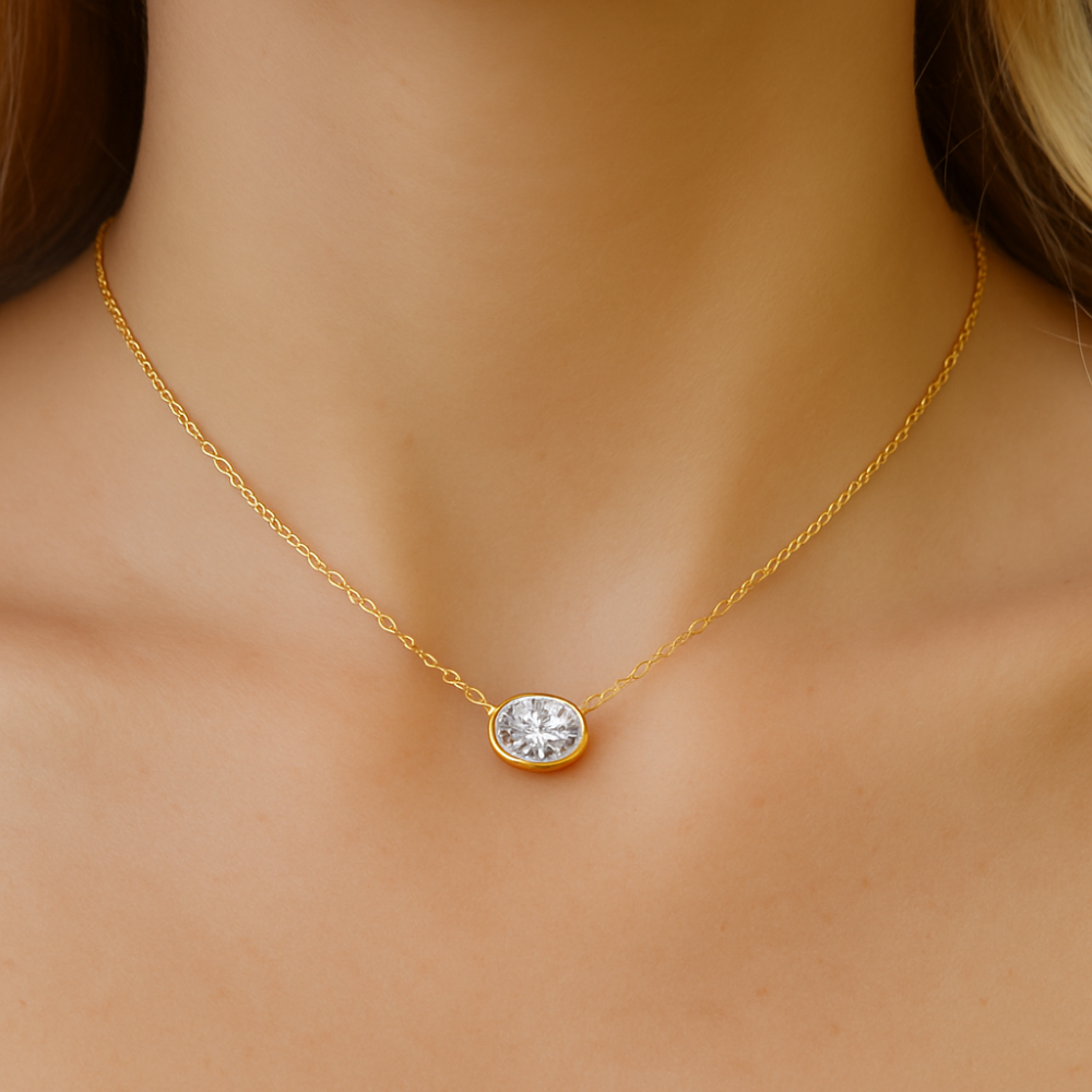 SPECIAL!.30ct G SI 14K Yellow Gold Diamond Oval Cut Solitaire Pendant Necklace 18" Long