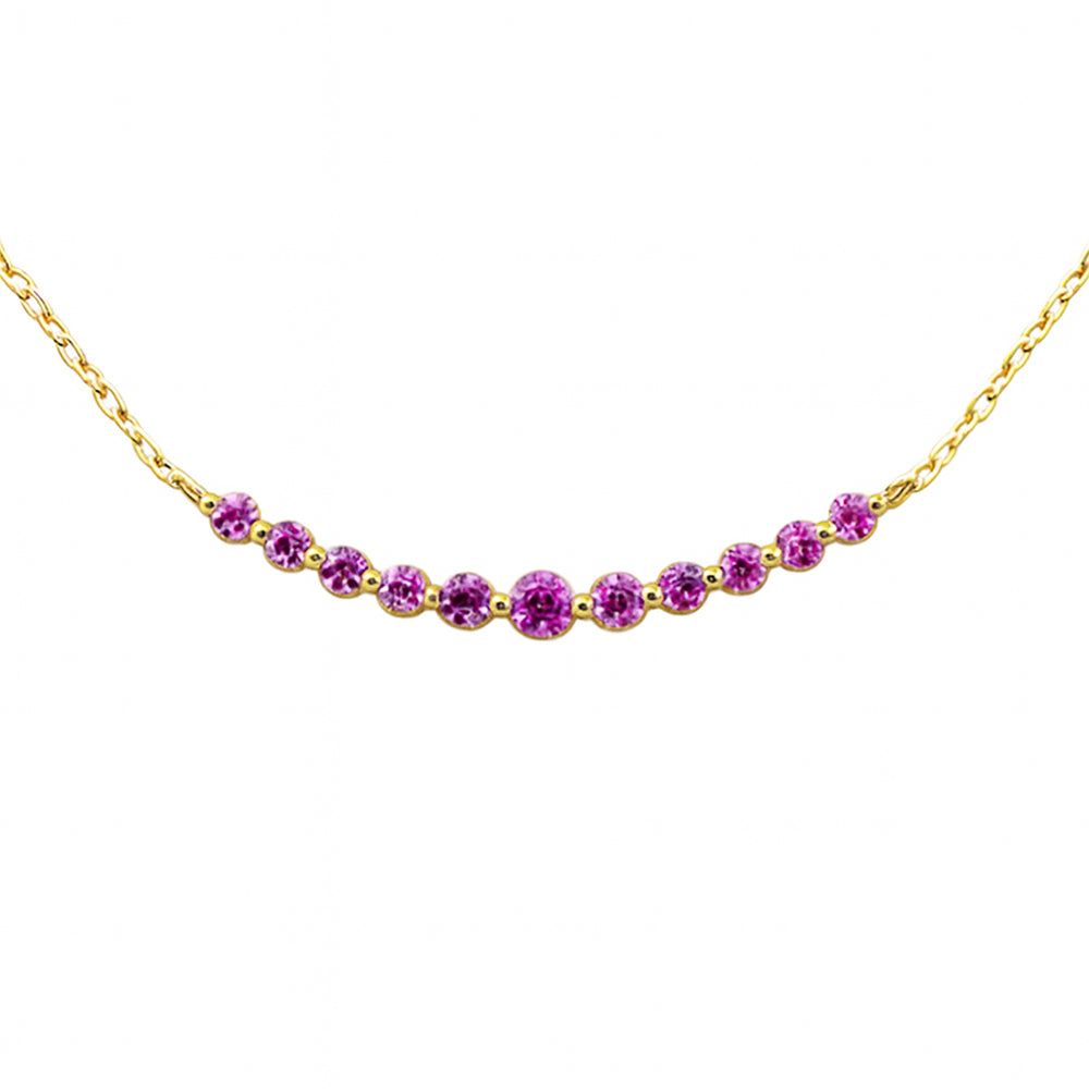 .33ct G SI 14K Yellow Gold Pink Sapphire Gemstone Bar Pendant Necklace 18" Long