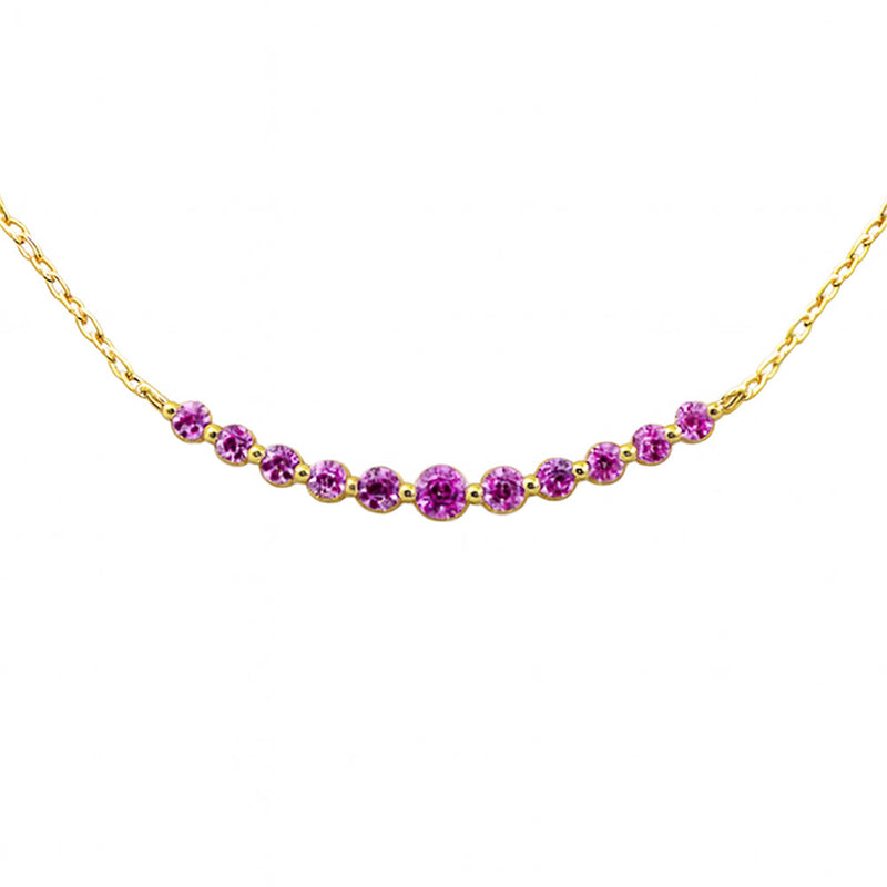 .33ct G SI 14K Yellow Gold Pink Sapphire Gemstone Bar Pendant Necklace 18" Long