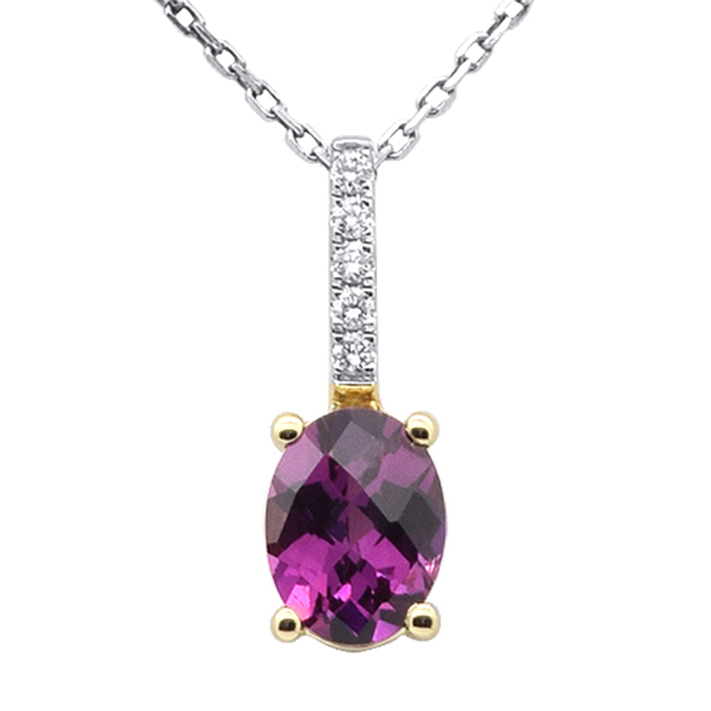 SPECIAL! 1.58ct G SI 14K Yellow Gold Oval Rhodolite Gemstone & Diamond Pendant Necklace 18" Long