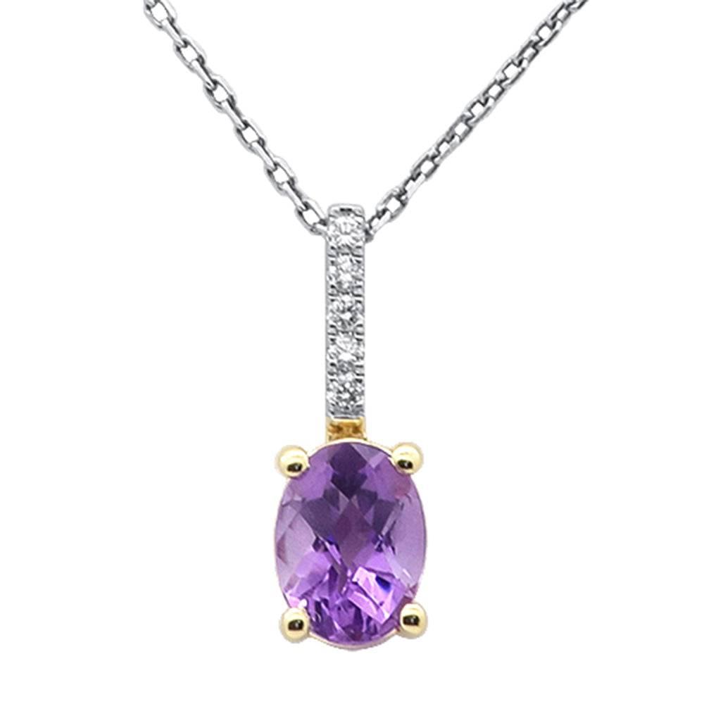 SPECIAL! 1.13ct G SI 14K Yellow Gold Oval Shape Amethyst Gemstone & Diamond Pendant Necklace 18" Long