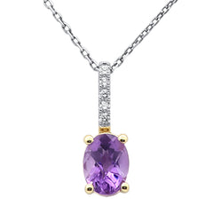 SPECIAL! 1.13ct G SI 14K Yellow Gold Oval Shape Amethyst Gemstone & Diamond Pendant Necklace 18" Long