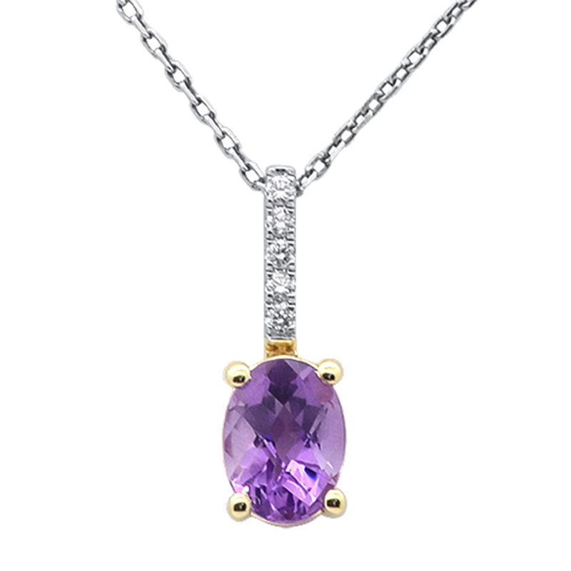 SPECIAL! 1.13ct G SI 14K Yellow Gold Oval Shape Amethyst Gemstone & Diamond Pendant Necklace 18" Long