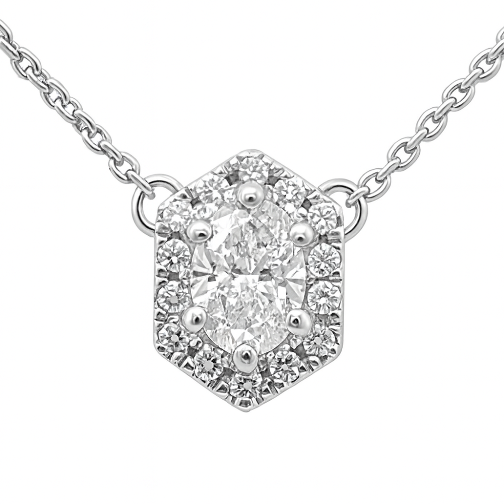 SPECIAL! .53ct G SI 14K White Gold Diamond Oval Shape Pendant Necklace 16+2" Ext. Long
