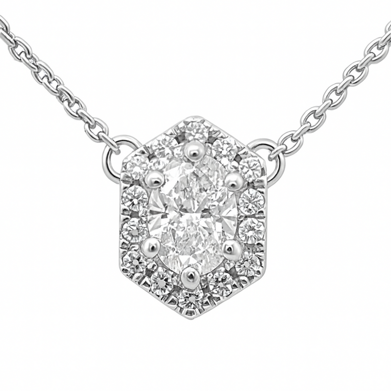 SPECIAL! .53ct G SI 14K White Gold Diamond Oval Shape Pendant Necklace 16+2" Ext. Long