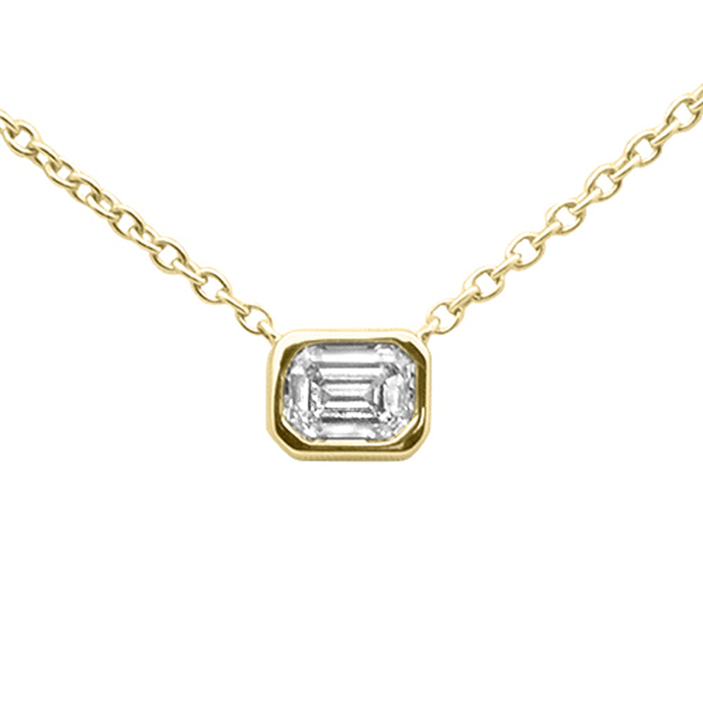 SPECIAL!.26ct G SI 14K Yellow Gold Emerald Cut Bezel Set Diamond Pendant Necklace 16+2"Ext. Long