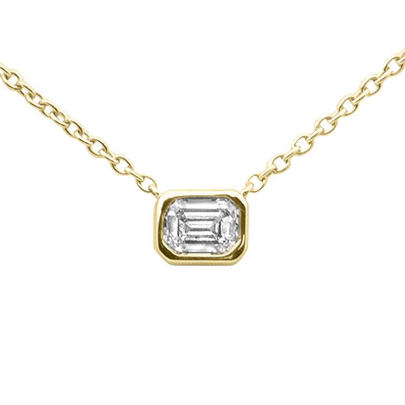 SPECIAL!.26ct G SI 14K Yellow Gold Emerald Cut Bezel Set Diamond Pendant Necklace 16+2"Ext. Long