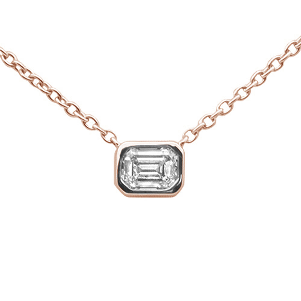 SPECIAL! .14ct G SI 14K Rose Gold Emerald Cut Bezel Set Diamond Pendant Necklace 18" Long