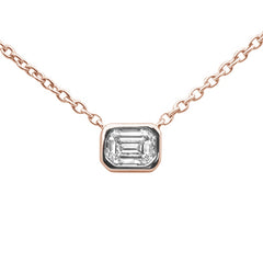 SPECIAL! .14ct G SI 14K Rose Gold Emerald Cut Bezel Set Diamond Pendant Necklace 18" Long