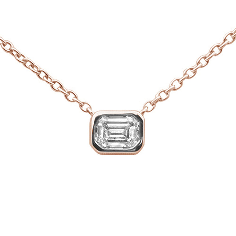 SPECIAL!.25ct G SI 14K Rose Gold Emerald Cut Bezel Set Diamond Pendant Necklace 18" Long