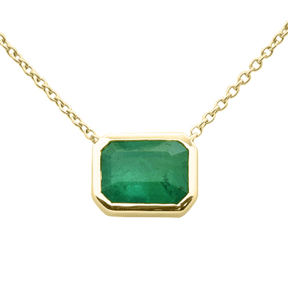 SPECIAL! 1.32ct G SI 14K Yellow Gold Emerald Gemstone Bezel Set Pendant Necklace 18" Long
