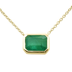 SPECIAL! 1.32ct G SI 14K Yellow Gold Emerald Gemstone Bezel Set Pendant Necklace 18" Long