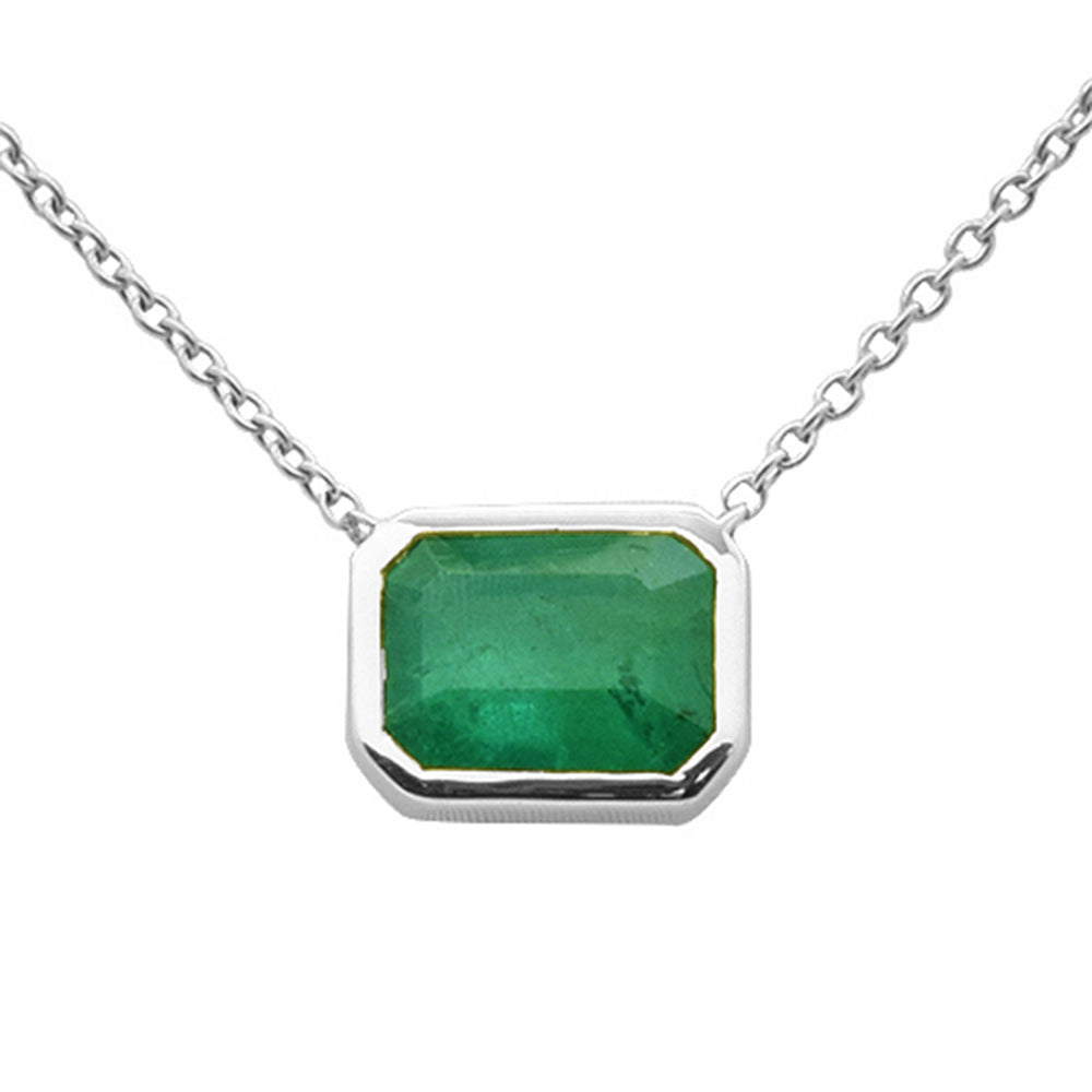 SPECIAL! 1.48ct G SI 14K White Gold Emerald Gemstone Bezel Set Pendant Necklace 18" Long