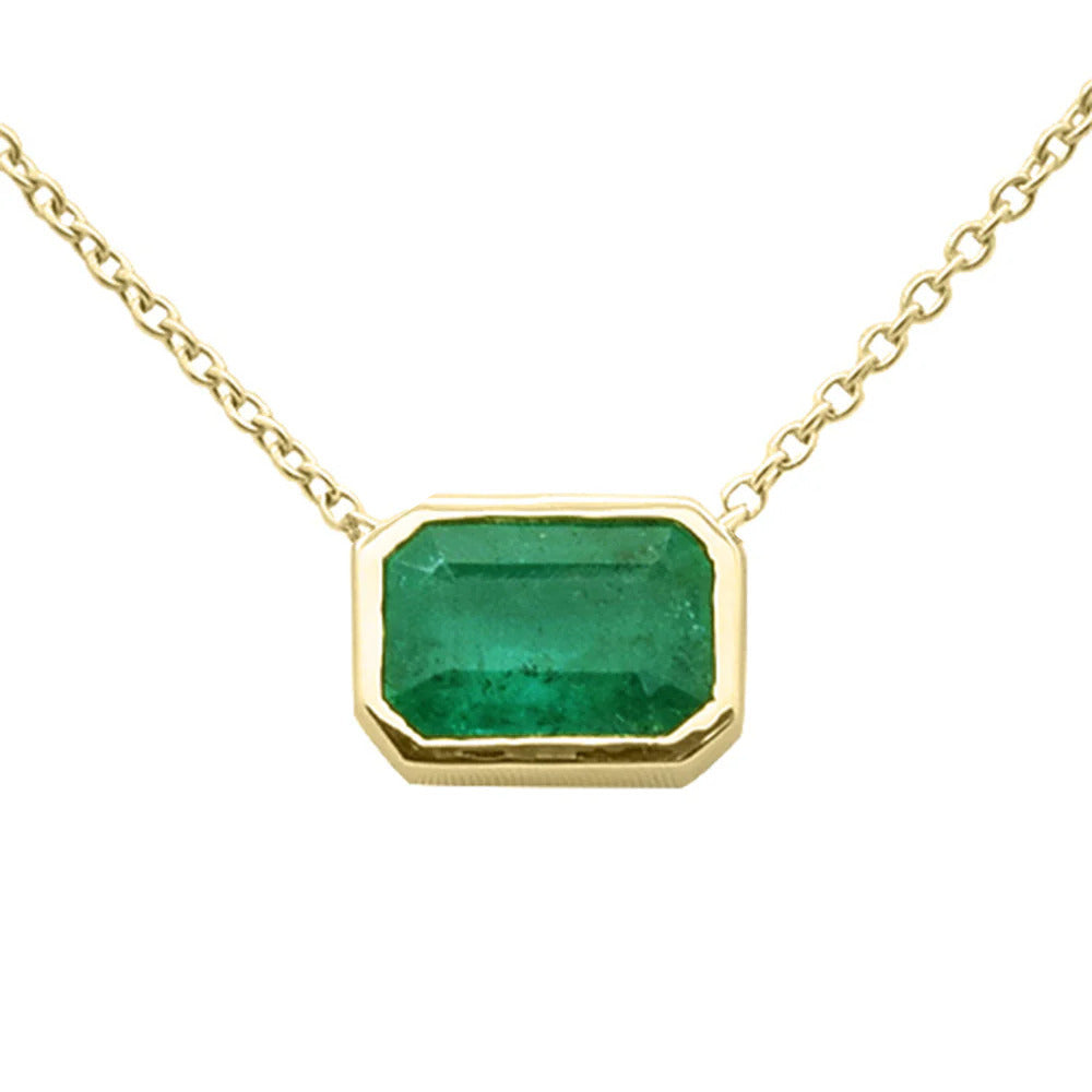 SPECIAL! 1.06ct G SI 14K Yellow Gold Emerald Gemstone Bezel Set Pendant 18" Long