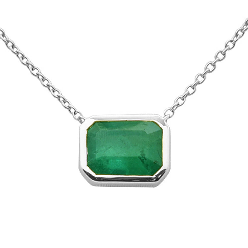 SPECIAL! 1.03ct G SI 14K White Gold Emerald Gemstone Bezel Set Pendant Necklace 18" Long