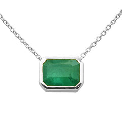 SPECIAL! 1.03ct G SI 14K White Gold Emerald Gemstone Bezel Set Pendant Necklace 18" Long