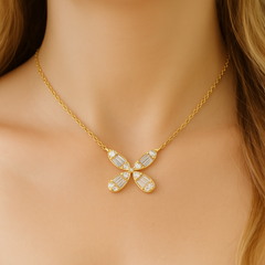 SPECIAL! .22ct G SI 14K Yellow Gold Round & Baguette Diamond Flower Pendant Necklace 18" Long