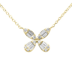 SPECIAL! .22ct G SI 14K Yellow Gold Round & Baguette Diamond Flower Pendant Necklace 18" Long