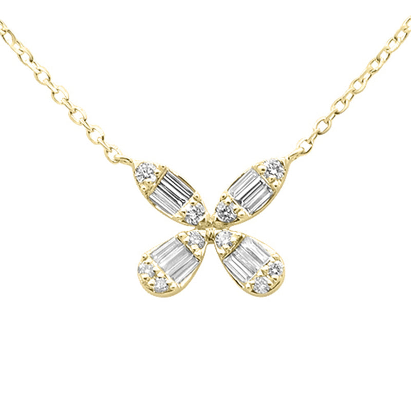 SPECIAL! .22ct G SI 14K Yellow Gold Round & Baguette Diamond Flower Pendant Necklace 18" Long