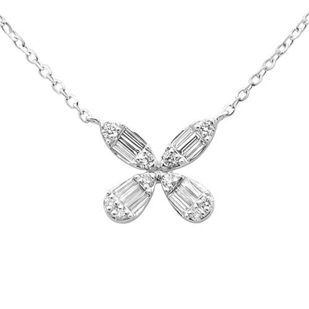 SPECIAL! .22ct G SI 14K White Gold Round & Baguette Diamond Flower Pendant Necklace 18" Long