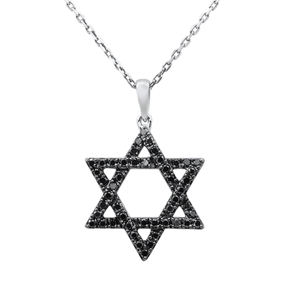 SPECIAL! .35ct G SI 14kt White Gold Black Diamond Star of David Pendant Necklace 18" long